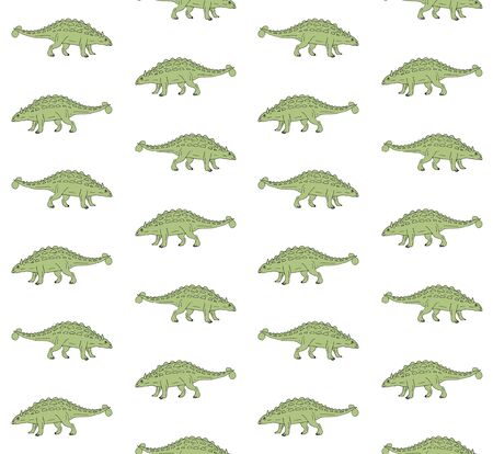 Vector seamless pattern of hand drawn doodle sketch green ankylosaurus dinosaur isolated on white backgroundのイラスト素材