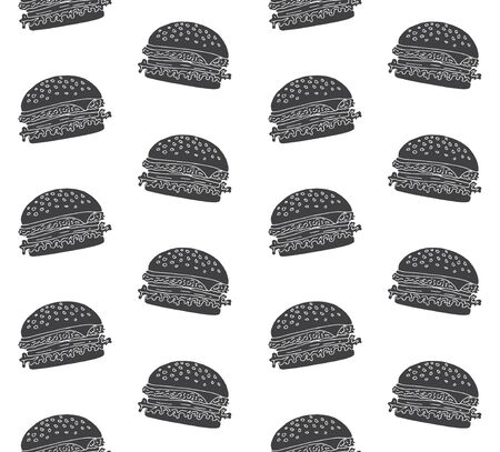 Vector seamless pattern of black hand drawn doodle sketch burger isolated on white backgroundのイラスト素材