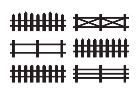 Vector set bundle of different black fence silhouette isolated on white backgroundのイラスト素材