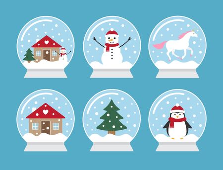 Vector set bundle of different snowballs isolated on blue backgroundのイラスト素材