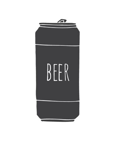 Vector black hand drawn sketch doodle beer can isolated on white backgroundのイラスト素材