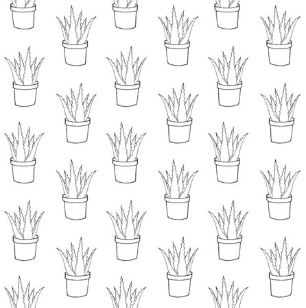 Vector seamless pattern of hand drawn doodle sketch potted aloe vera isolated on white backgroundのイラスト素材