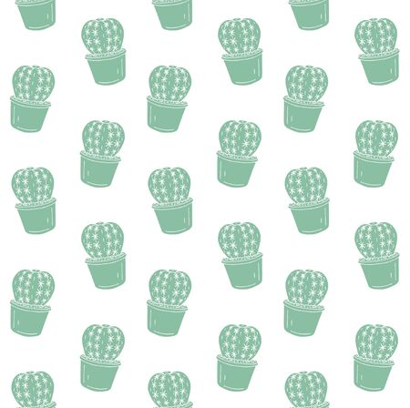 Vector seamless pattern of hand drawn doodle sketch green cactus in pot isolated on white background