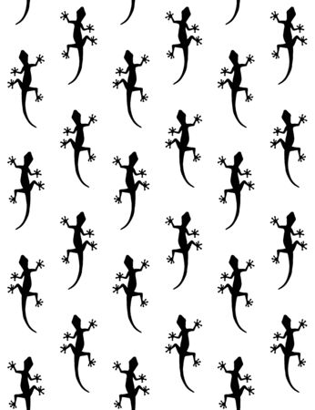 Vector seamless pattern of black gecko lizard silhouette isolated on white backgroundのイラスト素材