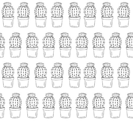 Vector seamless pattern of hand drawn doodle sketch flower cactus in pot isolated on white backgroundのイラスト素材