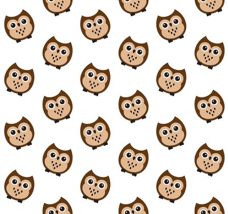 Vector seamless pattern of flat cartoon brown owl isolated on white backgroundのイラスト素材