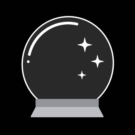 Vector flat cartoon mysterious orb, magical crystal glass ball prediction paranormal sphere isolated on black background illustrationのイラスト素材