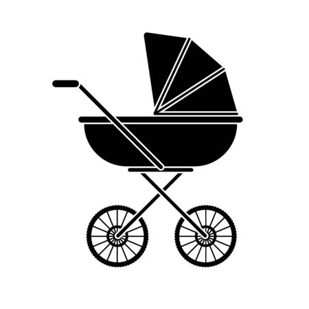 Vector flat black baby pram icon isolated on white backgroundのイラスト素材