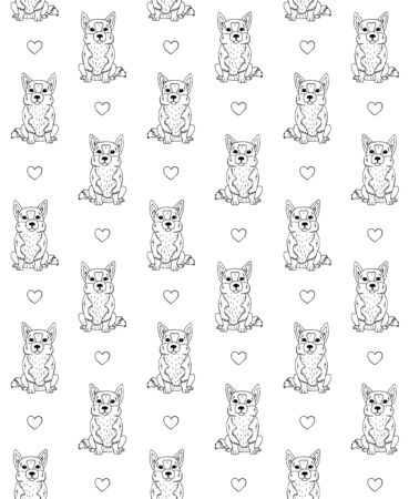 seamless pattern of hand drawn doodle sketch corgi dog isolated on white backgroundのイラスト素材