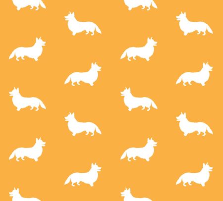 seamless pattern of white corgi dog silhouette isolated on orange backgroundのイラスト素材