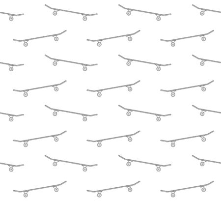 Vector seamless pattern of outline flat skateboard isolated on white backgroundのイラスト素材