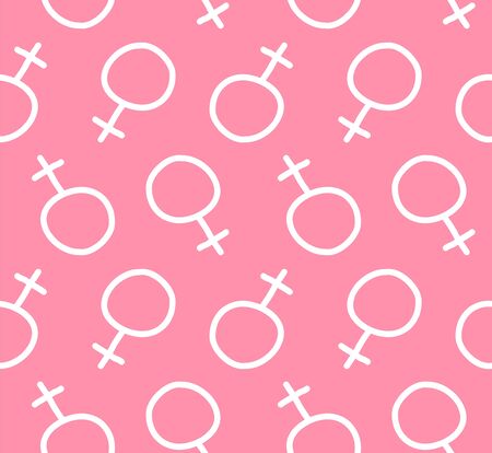 seamless pattern of white hand drawn doodle sketch woman symbol isolated on pink backgroundのイラスト素材