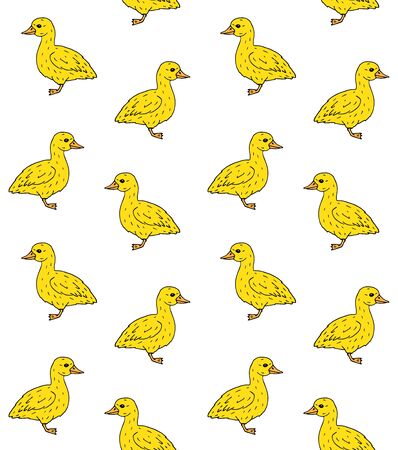 seamless pattern of hand drawn doodle sketch yellow baby duckling duck isolated on white backgroundのイラスト素材