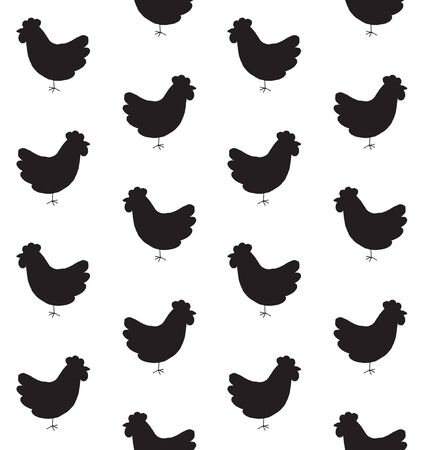 Vector seamless pattern of doodle sketch chicken silhouette isolated on white backgroundのイラスト素材
