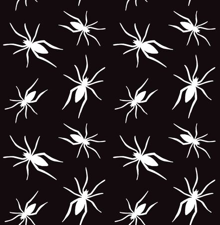 Vector seamless pattern of white spider silhouette isolated on black backgroundのイラスト素材