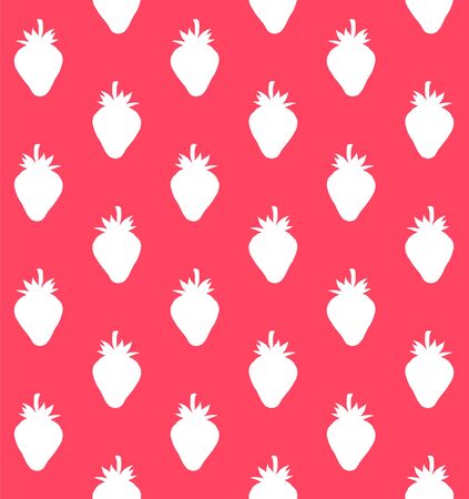 Vector seamless pattern of white strawberry silhouette isolated on red backgroundのイラスト素材