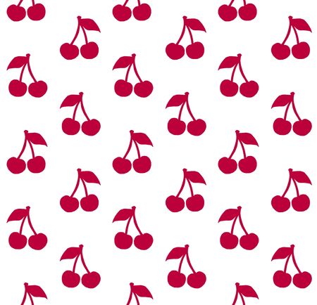 Vector seamless pattern of red cherry berries silhouette isolated on white backgroundのイラスト素材