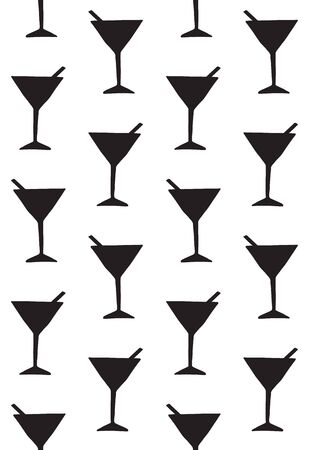 seamless pattern of black doodle sketch martini cocktail silhouette isolated on white backgroundのイラスト素材