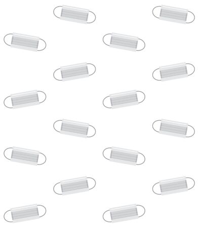 Vector seamless pattern of flat cartoon medical face mask isolated on white backgroundのイラスト素材