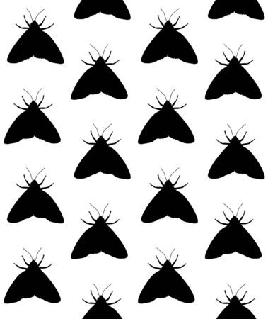 Vector seamless pattern of black moth silhouette isolated on white backgroundのイラスト素材