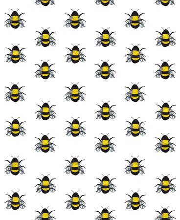 Vector seamless pattern of hand drawn doodle sketch colored bumblebee bee isolated on white backgroundのイラスト素材