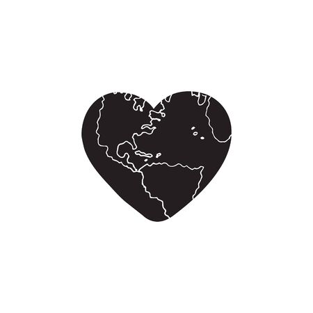 Vector hand drawn doodle sketch black Earth planet in heart shape isolated on white backgroundのイラスト素材
