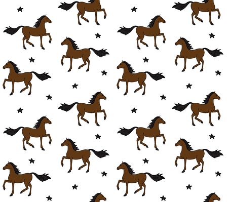 Vector seamless pattern of hand drawn doodle sketch bay brown horse isolated on white backgroundのイラスト素材