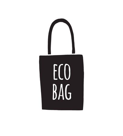 Vector black hand drawn doodle sketch grocery shopping eco bag isolated on white backgroundのイラスト素材