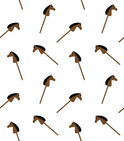 Vector seamless pattern of flat cartoon bay brown hobby horse toy isolated on white backgroundの写真素材