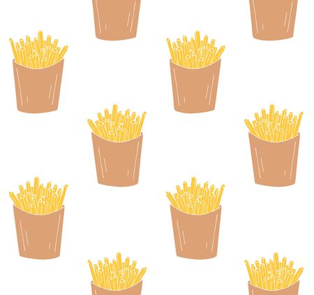 Vector seamless pattern of hand drawn doodle sketch colored french fries isolated on white backgroundの写真素材