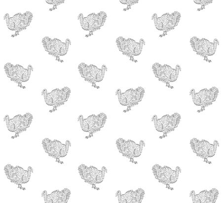 Vector seamless pattern of hand drawn sketch doodle turkey isolated on white backgroundの写真素材