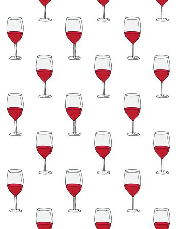 Vector seamless pattern of hand drawn doodle sketch red vine glass isolated on white backgroundの写真素材