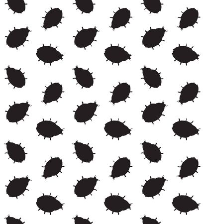 Vector seamless pattern of black sketch ladybug silhouette isolated on white backgroundの写真素材