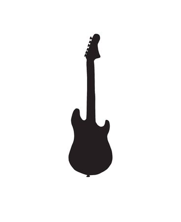 Vector black doodle sketch electronic guitar silhouette isolated on white backgroundのイラスト素材
