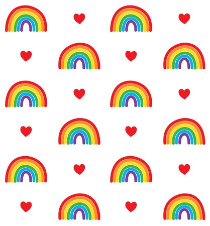 Vector seamless pattern of hand drawn doodle sketch  rainbow flag and heart isolated on white backgroundのイラスト素材