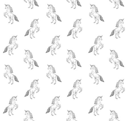 Vector seamless pattern of hand drawn doodle sketch unicorn isolated on white backgroundのイラスト素材