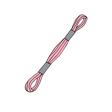 Vector pink colored hand drawn sketch doodle embroidery floss threads isolated on white backgroundのイラスト素材