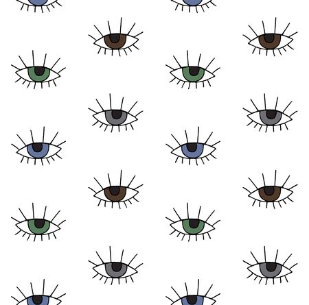 Vector seamless pattern of hand drawn doodle sketch different color eye isolated on white backgroundのイラスト素材