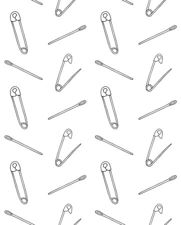 Vector seamless pattern of hand drawn doodle sketch needles and pins isolated on white backgroundのイラスト素材