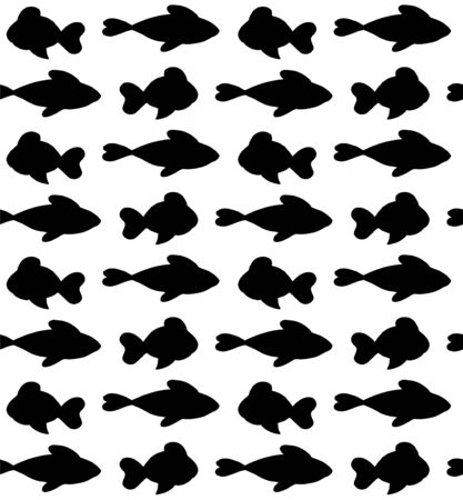 Vector seamless pattern of black hand drawn doodle sketch fish silhouette isolated on white backgroundのイラスト素材