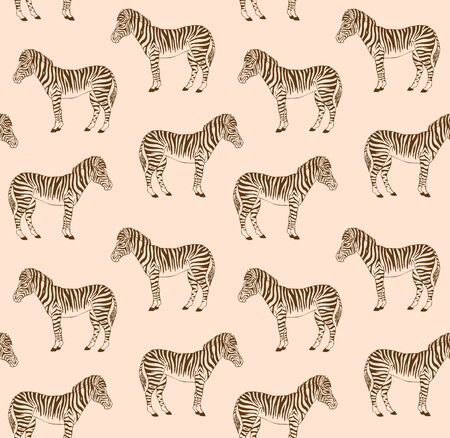 Vector seamless pattern of brown hand drawn doodle sketch zebra isolated on beige backgroundのイラスト素材