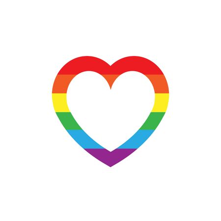 Vector flat cartoon lgbt rainbow flag heart frame isolated on white backgroundのイラスト素材