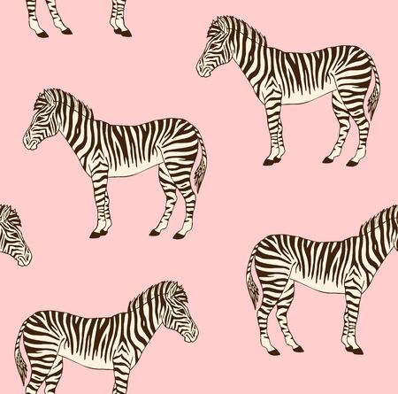 Vector seamless pattern of brown hand drawn doodle sketch zebra isolated on pink backgroundのイラスト素材