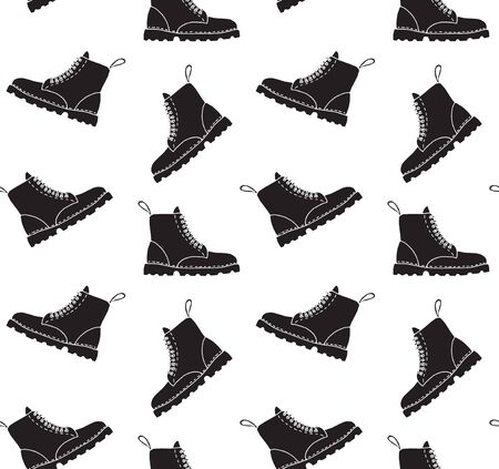 Vector seamless pattern of black hand drawn doodle sketch boot isolated on white backgroundのイラスト素材