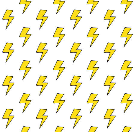 Vector seamless pattern of hand drawn doodle sketch yellow lightning isolated on white backgroundのイラスト素材