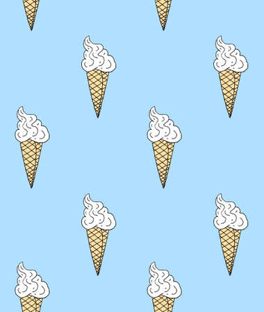 Vector seamless pattern of hand drawn doodle sketch ice cream isolated on blue background