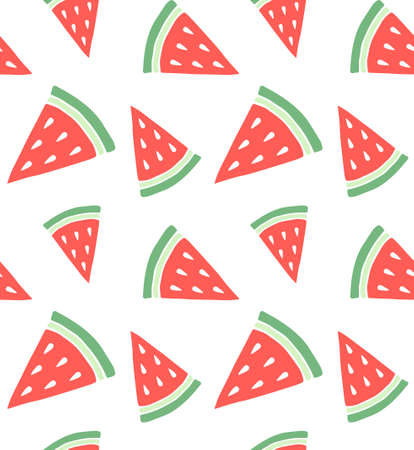 Vector seamless pattern of hand drawn doodle sketch colored watermelon slice isolated on white...