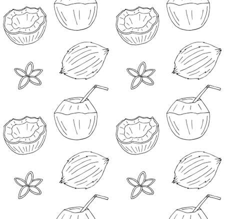 Vector seamless pattern of hand drawn doodle sketch different coconut isolated on white backgroundのイラスト素材