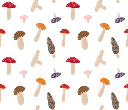 Vector seamless pattern of colored hand drawn doodle sketch mushroom isolated on white backgroundのイラスト素材