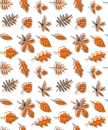 Vector seamless pattern of hand drawn doodle sketch autumn orange leaves isolated on white backgroundのイラスト素材
